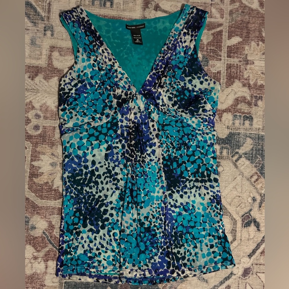 New York & Company Blue and White Tank Top